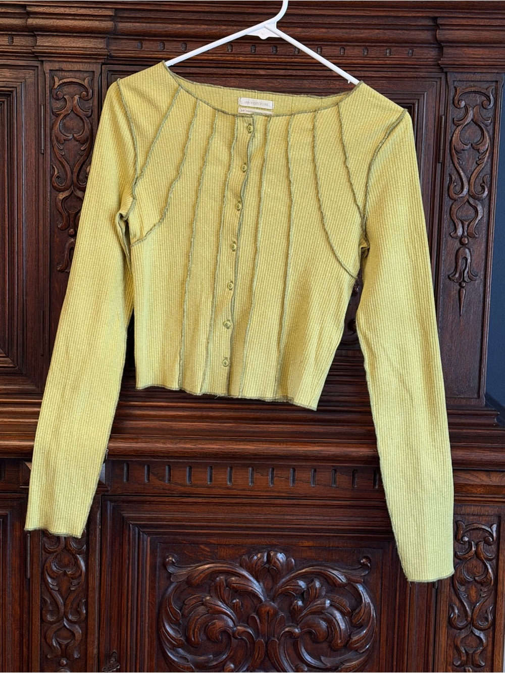 Urban Outfitters Chartreuse Ribbed Button-Up Top, Small